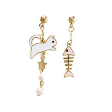 Load image into Gallery viewer, Cat and fish earrings