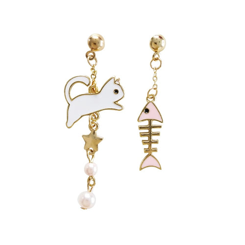 Cat and fish earrings
