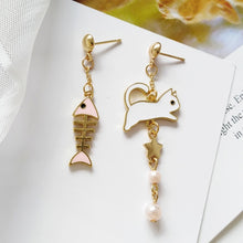 Load image into Gallery viewer, Cat and fish earrings