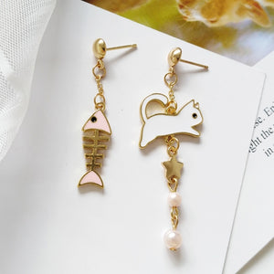 Cat and fish earrings