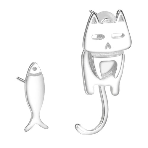 Cat and fish earrings