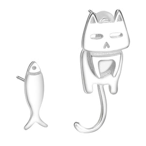 Cat and fish earrings